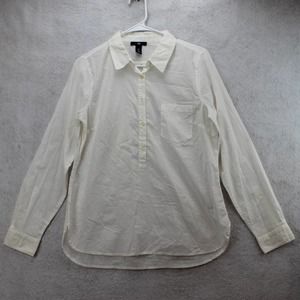Gap Sz S Womens Top White Woven Eyelet 1/2 Button Down Print Long Sleeve Blouse